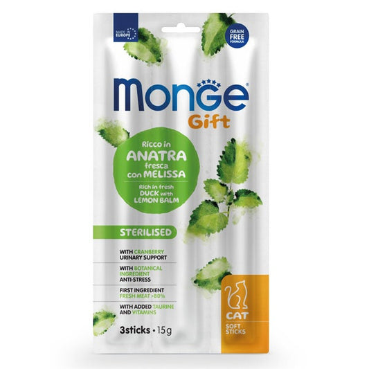 Monge Soft Sticks Sterilised Per Gatti Anatra Fresca Con Melissa 15g