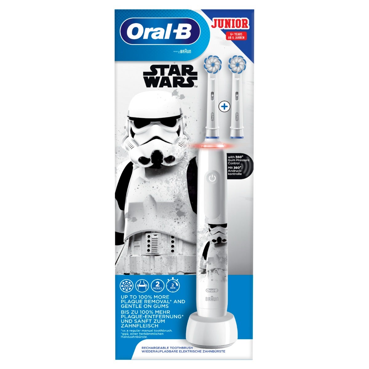 Oral-B Spazzolino Elettrico Ricaricabile Junior Star Wars +6 Anni, 2 Testine, 1 Spazzolino