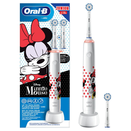 Oral-B Spazzolino Elettrico Ricaricabile Junior Minnie +6 Anni, 2 Testine, 1 Spazzolino