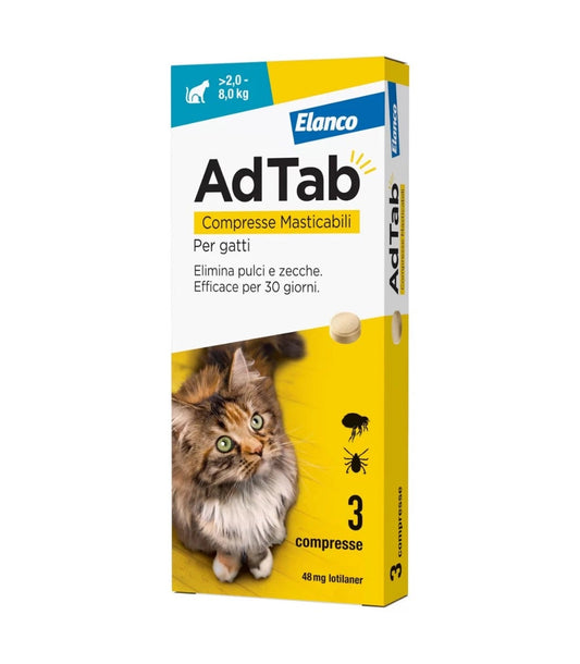 Adtab Per Gatti Da 2 A 8kg 3 Compresse Masticabili 48mg