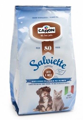 Camon Salviette Detergenti Per Cani E Gatti Latte E Miele 80 Pezzi