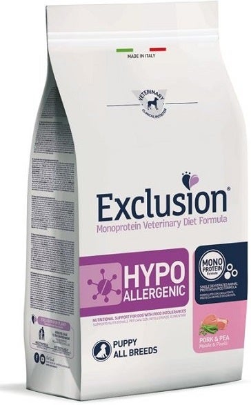 Exclusion Monoprotein Veterinary Diet Formula Hypoallergenic Crocchette Suino/Piselli Per Cuccioli Sacco 12kg