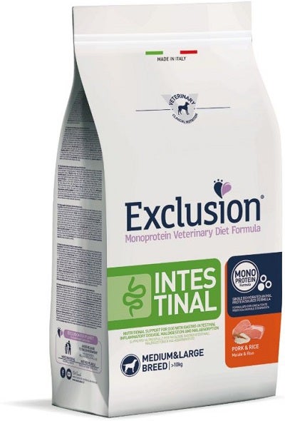 Exclusion Monoprotein Veterinary Diet Formula Intestinal Crocchette Suino/Riso Per Cani Taglia Media/Grande Sacco 12kg