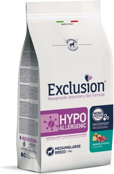 Exclusion Monoprotein Veterinary Diet Formula Hypoallergenic Crocchette Cervo/Patate Per Cani Taglia Media/Grande Sacco 12kg