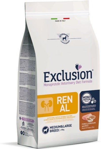 Exclusion Monoprotein Veterinary Diet Formula Renal Crocchette Sorgo/Suino/RisoPer Cani Taglia Media/Grande Sacco 12kg