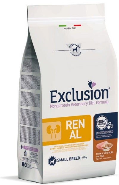 Exclusion Monoprotein Veterinary Diet Formula Renal Crocchette Sorgo/Suino/Riso Per Cani Taglia Piccola Sacco 2kg