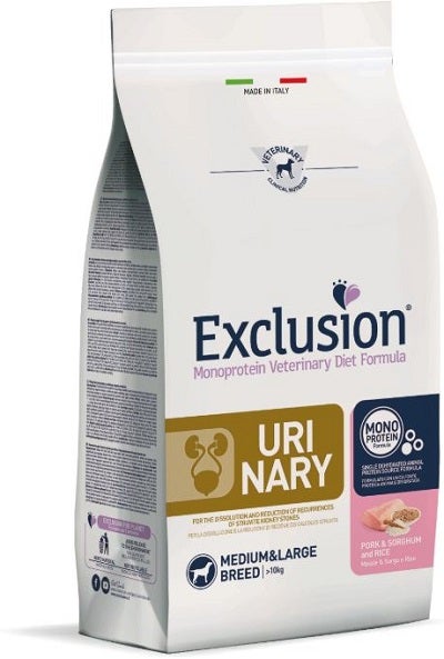 Exclusion Monoprotein Veterinary Diet Formula Urinary Crocchette Sorgo/Suino/Riso Per Cani Taglia Media/Grande Sacco 2kg