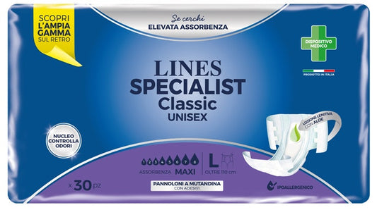 Lines Specialist Classic Pannoloni Mutandina Unisex Taglia L 30 Pezzi