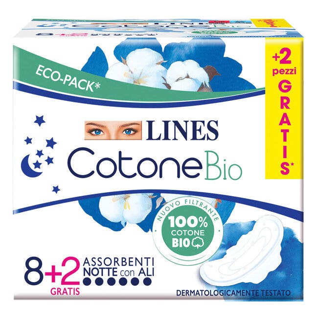 Lines Cotone Bio 10 Assorbenti Notte Con Ali