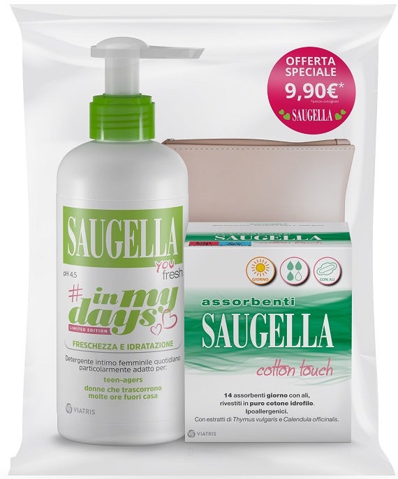 Saugella You Fresh In My Days Detergente Intimo + 14 Assorbenti Giorno + 1 Porta Assorbenti