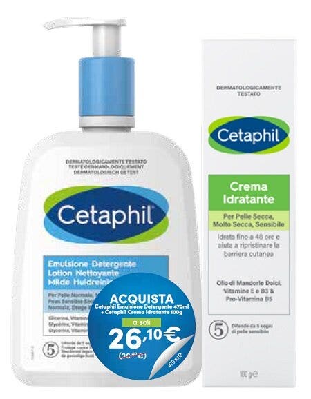 Cetaphil Emulsione Detergente 470ml + Crema Idratante 100ml