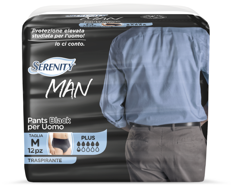 Serenity Man Pants Black Pannolini Taglia Media Plus 12 Pezzi