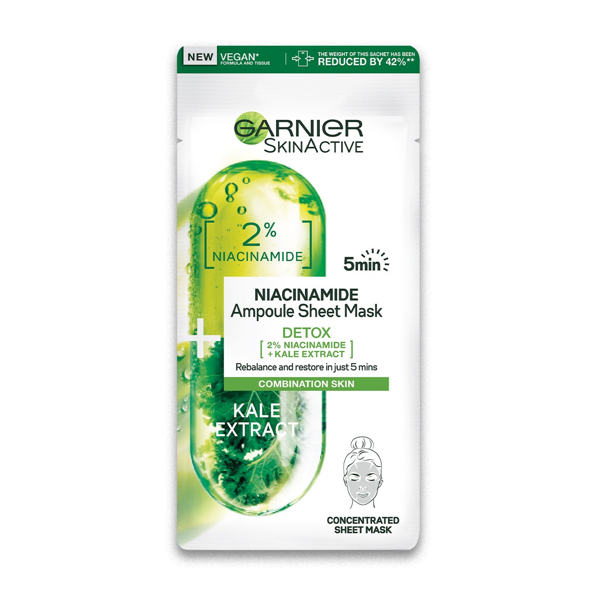 Garnier Maschera In Tessuto Ampolla Detox Estratto Cavolo Nero/Niacinamide 1 Pezzo