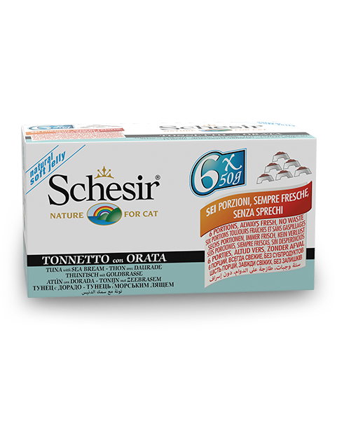 Schesir Tonnetto Con Orata Lattina Cibo Umido Gatto Adulto 6x50g