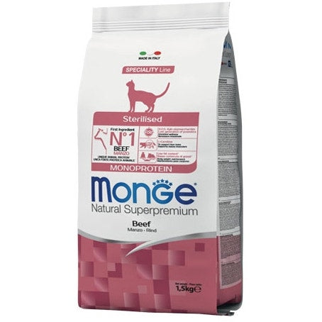 Monge Manzo Monoprotein Cibo Secco Gatti Adulti Sterilizzati Sacco 1,5 Kg