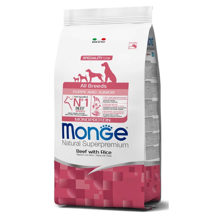 Monge Manzo E Riso Cibo Secco Per Cani Cuccioli Sacco 2,5 Kg