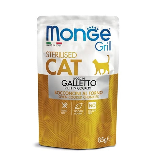 Monge Grill Sterilised Ricco in Galletto Cibo Umido Per Gatti Sterilizzati 85g