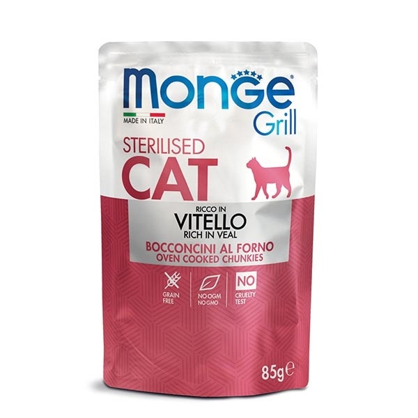 Monge Grill Sterilised Ricco in Vitello Cibo Umido Per Gatti Sterilizzati 85g