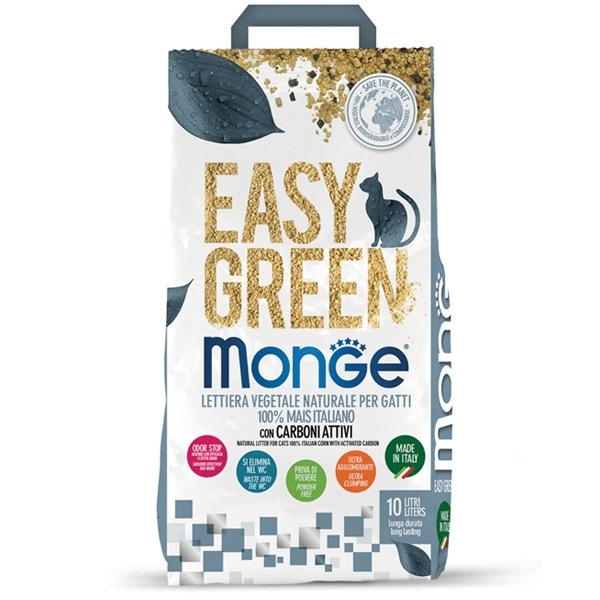 Monge Lettiera Easy Green 100% Mais con Carboni Attivi Per Gatti Sacco 10 Litri