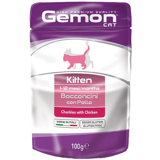 Gemon Bocconcini Con Pollo Cibo Umido Gatti Cuccioli Busta 100g