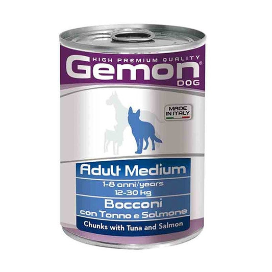 Gemon Bocconi Tonno E Salmone Cibo Umido Cani Adulti Taglia Media Barattolo 415g