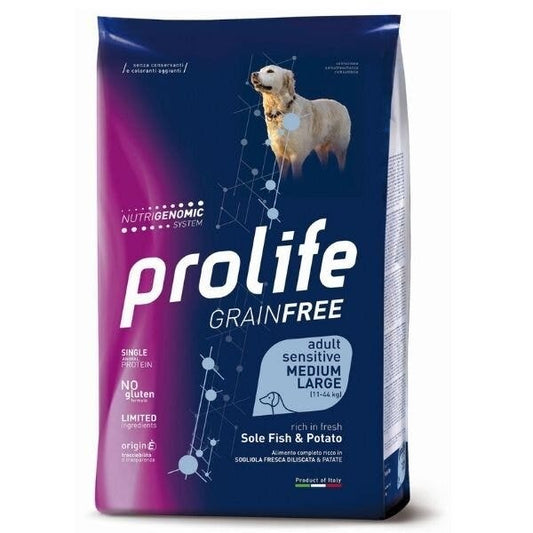 Prolife Grain Free Adult Sensitive Sole Fish & Potato Cibo Secco Per Cani Taglia Media/Grande Sacco 2,5 Kg