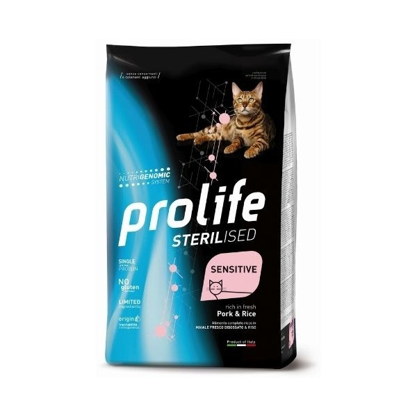 Prolife Sterilised Maiale Fresco Disossato E Riso Cibo Secco Per Gatti Adulti Sacco 7kg