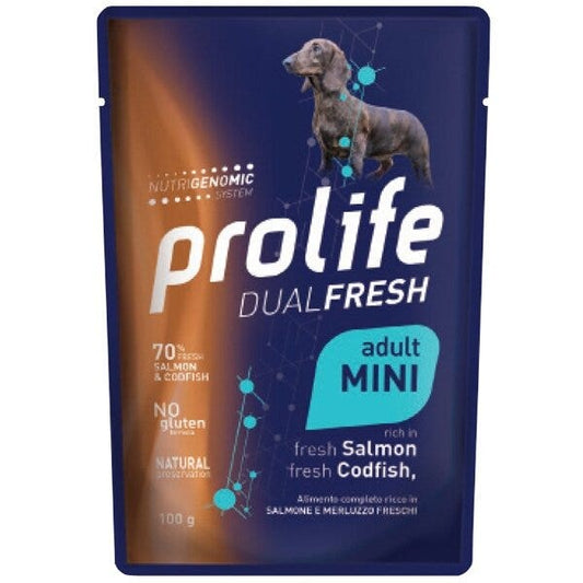 Prolife Dual Fresh Salmone E Merluzzo Freschi Cibo Umido Per Cani Adulti Taglia Piccola Bustina 100g