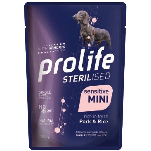 Prolife Sterilised Maiale Fresco Con Riso Cibo Umido Per Cani Adulti Taglia Piccola Bustina 100g