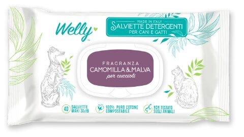 Welly Salviette Detergenti Camomilla & Malva Per Cani E Gatti 40 Pezzi