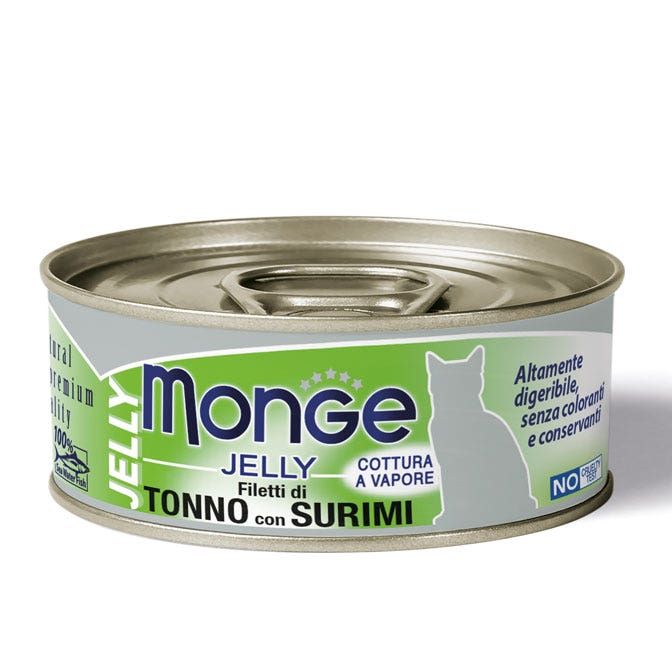 Monge Jelly Filetti di Tonno Del Pacifico E Surimi Cibo Umido Per Gatti Adulti 80g