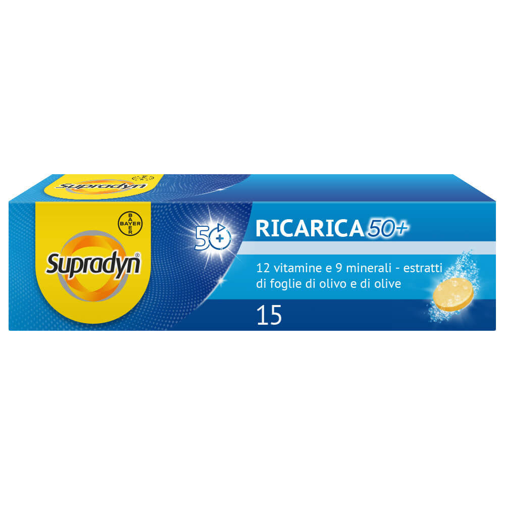 Supradyn Ricarica 50+ Integratore Multivitaminico Specifico Over 50 15 Compresse Effervescenti Gusto Frutto della Passione