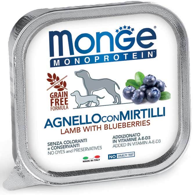 Monge Monoprotein Agnello Con Mirtilli Cibo Umido Per Cani Adulti 150g