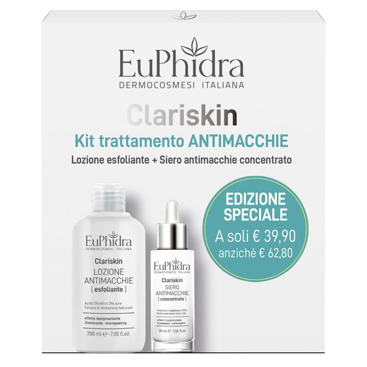 Euphidra Clariskin Kit Trattamento Antimacchie Lozione Esfoliante 200ml + Siero Concentrato 30ml