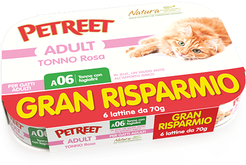 Petreet Tonno Rosa Con Fagiolini Cibo Umido Gatto Adulto 6x70g