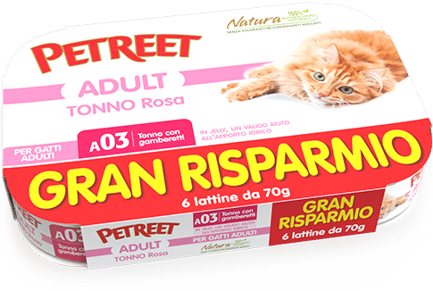 Petreet Tonno Rosa Con Gamberetti Cibo Umido Gatto Adulto 6x70g