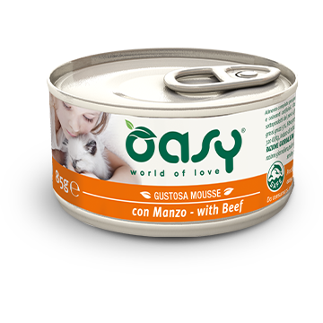 Oasy Wet Cat Mousse Con Manzo Per Gatti Adulti Lattina 85g