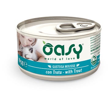 Oasy Wet Cat Mousse Con Trota Per Gatti Adulti Lattina 85g