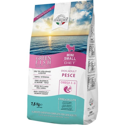 Marpet Greenfish Pesce Cibo Secco Per Cani Adulti Taglia Mini Small Sacco 7,5Kg