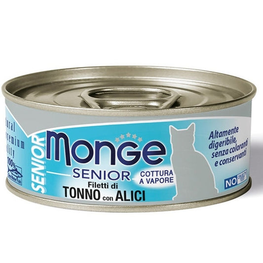 Monge Jelly Senior Filetti di Tonno e Alici Cibo Umido Per Gatti Età Avanzata 80g