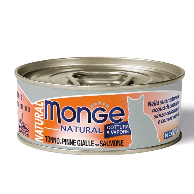 Monge Natural Tonno Pinne Gialle Con Salmone Cibo Umido Per Gatti Adulti 80g