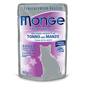 Monge Natural Superpremium Cotti A Vapore Tonno E Manzo Cibo Umido Per Gatti Adulti 80g