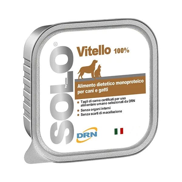 Drn Solo Vitello Alimento Dietetico Monoproteico Umido Per Cani/Gatti 100g