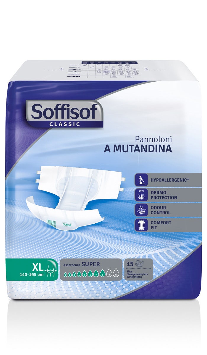 Soffisof Pannoloni a Mutandina Con Adesivi Classic Super Taglia XL 15 Pezzi