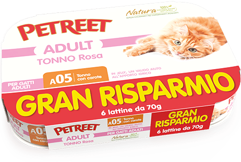 Petreet Tonno Rosa Con Carote Cibo Umido Gatto Adulto 6x70g