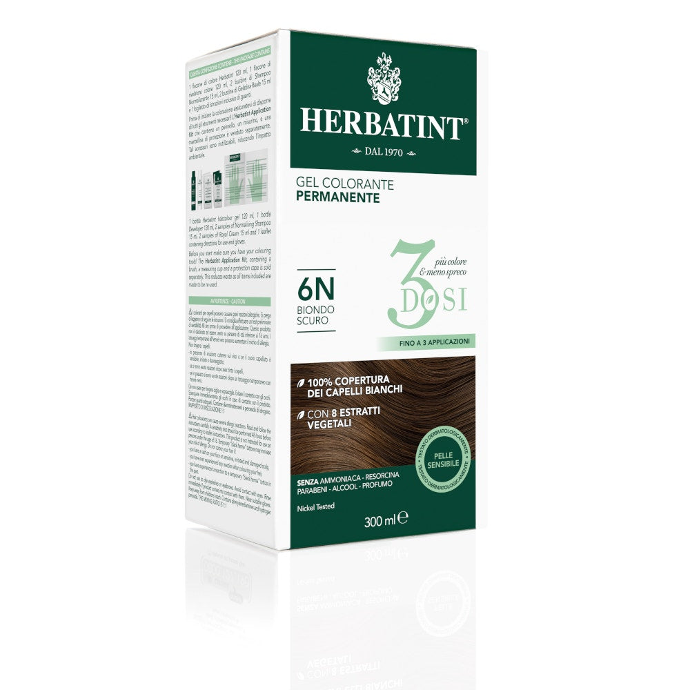 Herbatint Tintura Per Capelli Gel Permanente 6N Biondo Scuro 300ml 3 Dosi