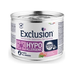 Exclusion Veterinary Diet Formula Hypoallergenic Cibo Umido Maiale/Piselli Per Cuccioli Lattina 200g