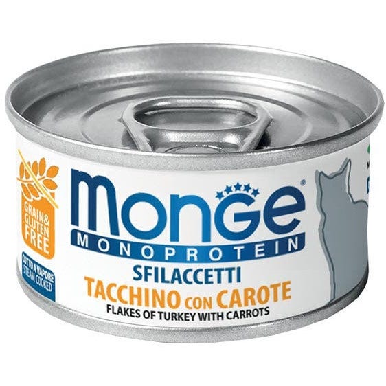 Monge Monoprotein Sfilaccetti Tacchino Con Carote Cibo Umido Per Gatto Adulto 80g