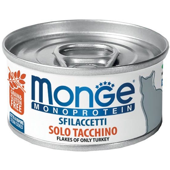 Monge Monoprotein  Sfilaccetti Solo Tacchino Cibo Umido Per Gatti Adulti 80g