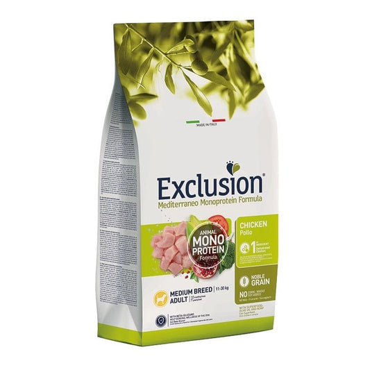 Exclusion Mediterraneo Monoprotein Noble Grain Crocchette Pollo Cani Adulti Taglia Media Sacco 12kg